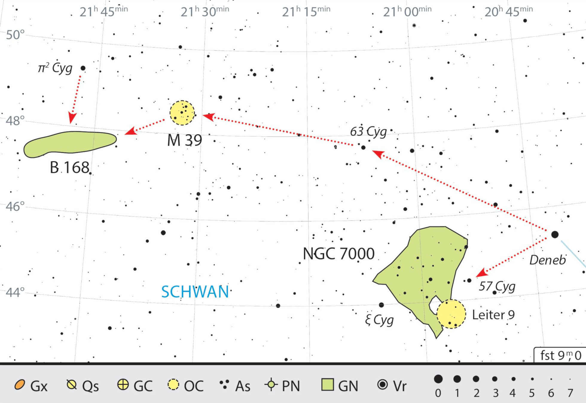 Deneb indica la via verso le destinazioni di questa escursione al binocolo. J. Scholten